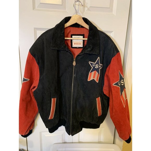 Vtg Michael Hoban WhereMI USA Big Stars Stripes Bomber Jacket Sz XL Soft - Picture 4 of 12
